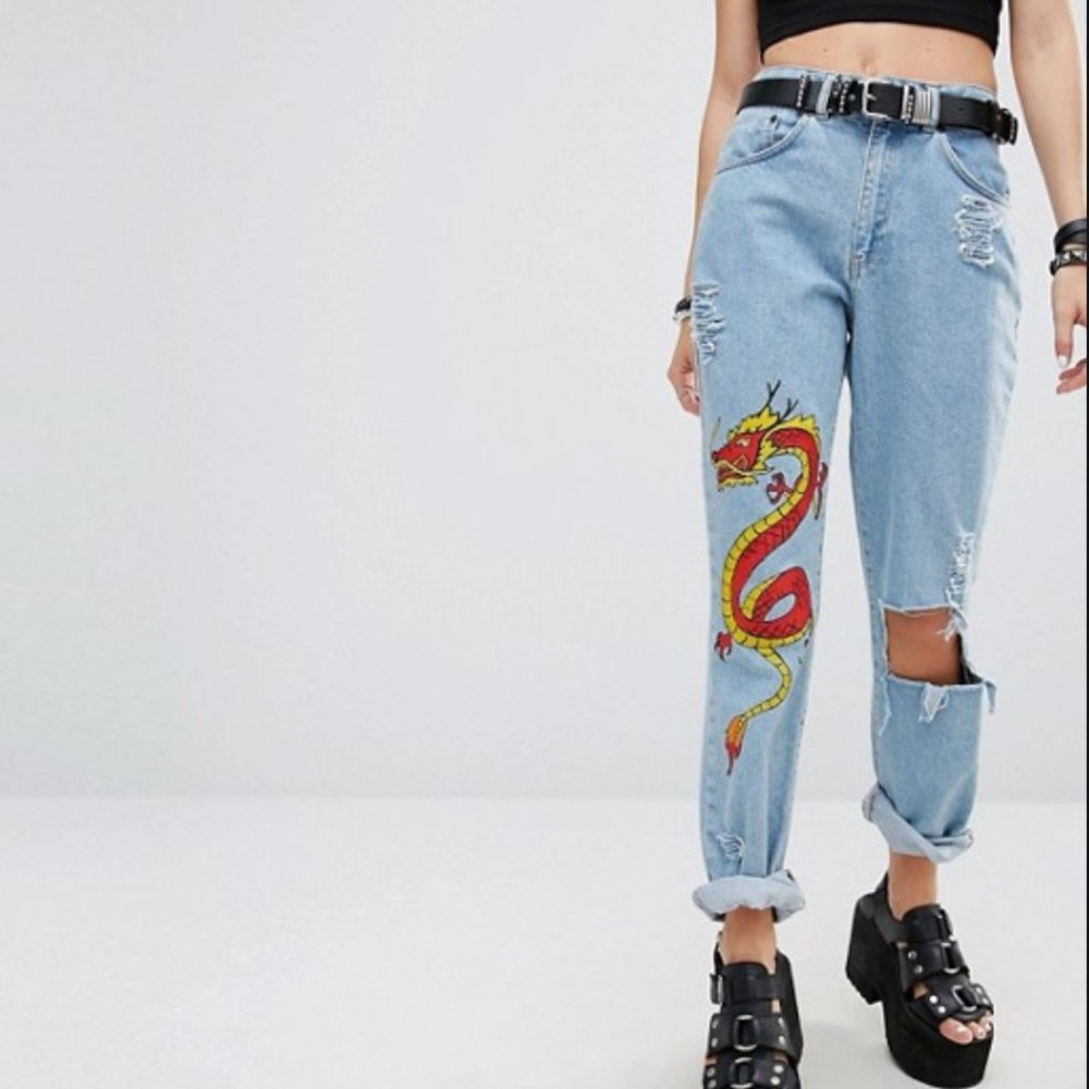 RARE The Ragged Priest Painted Dragon Ripped Jeans